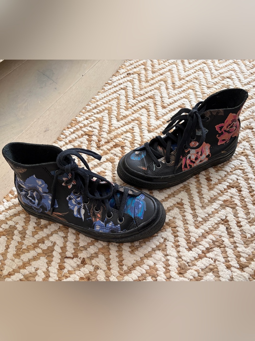 Custom Painted Black Leather Converse All Star High-Top Sneakers